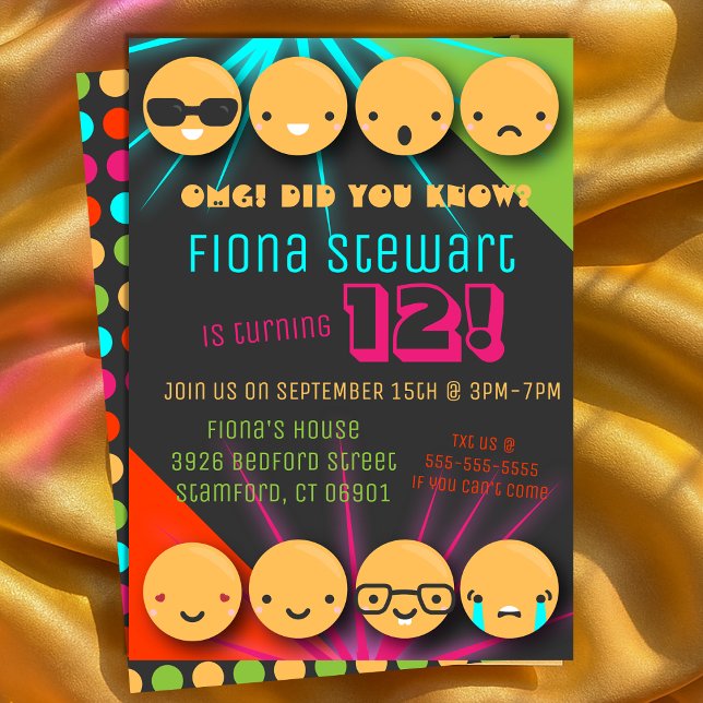 Cute Colourful Emoji Birthday Party Invitation (Cute Colorful Emoji Birthday Party Invitation
)