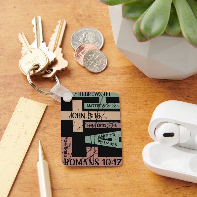 Cute Colourful Faith Bible Verses Typography Quote Key Ring (Desk)