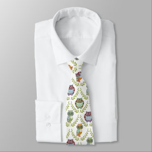 Cute Colourful Fall Colours Owls Pattern Tie