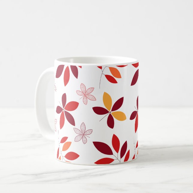 Cute & Colourful Fall Leaves Pattern Coffee Mug (Front Left)