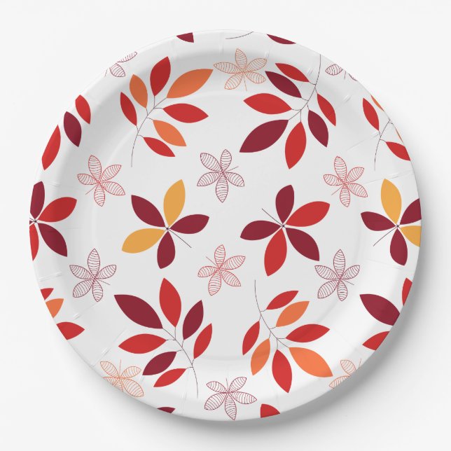Cute & Colourful Fall Leaves Pattern  Paper Plate (Front)