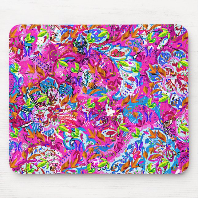 Cute colourful fantastic abstract floral mouse pad (Front)