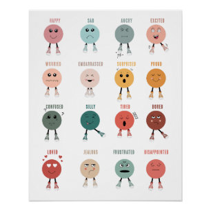 Cute Colourful Feelings Emotions Faces Chart 