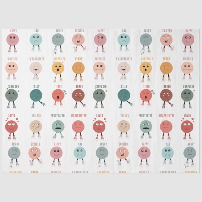 Cute Colourful Feelings Emotions Faces Chart  Tissue Paper (Front)