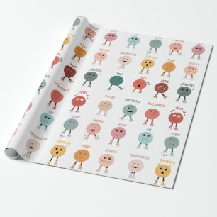 Cute Colourful Feelings Emotions Faces Chart  Wrapping Paper