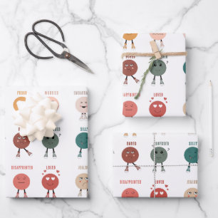 Cute Colourful Feelings Emotions Faces Chart  Wrapping Paper Sheet