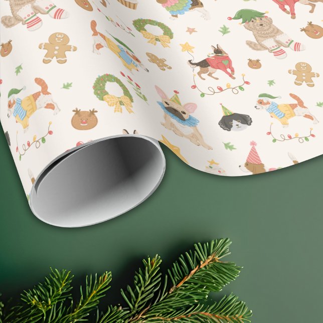 Cute Colourful Festive Christmas Dog Puppy Wrapping Paper (Creator Uploaded)