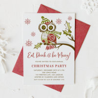 Cute Colourful Festive Green Owl Christmas Party