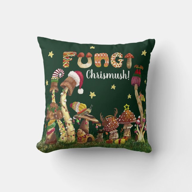 Cute Colourful Festive Mushroom Fungi Christmas Pu Cushion (Front)