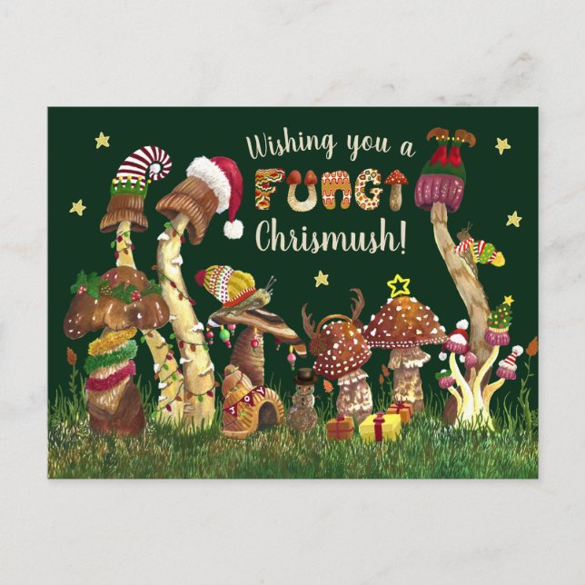 Cute Colourful Festive Mushroom Fungi Christmas Pu Postcard (Front)