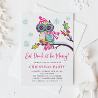 Cute Colourful Festive Neon Owl Christmas Party