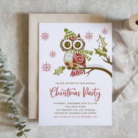 Cute Colourful Festive Red Owl Christmas Party