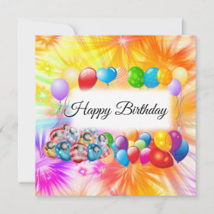 Cute, Colourful Fireworks, Balloons, Birthday Card