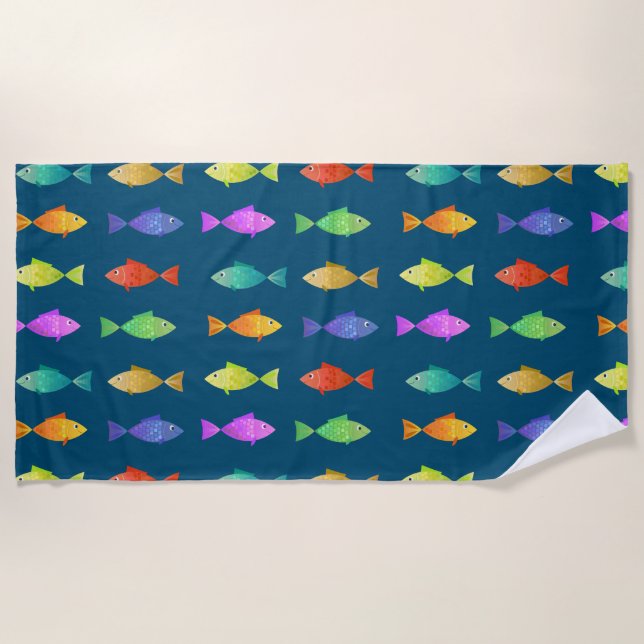 Cute colourful fish pattern beach towel (Front)