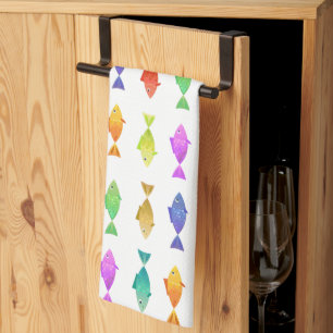 Cute colourful fish pattern tea towel