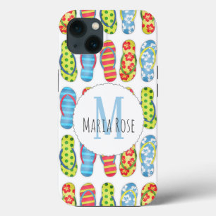 Cute Colourful Flip Flops Pattern Monogram iPhone 13 Case