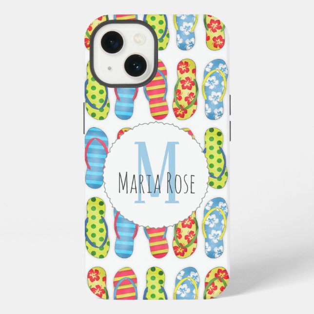Cute Colourful Flip Flops Pattern Monogram iPhone Case (Back)