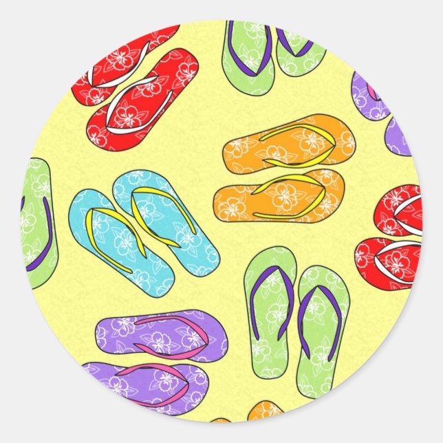 Cute Colourful Flip Flops Print - Yellow Classic Round Sticker (Front)