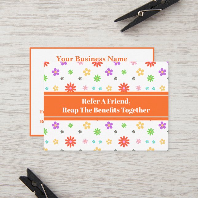 Cute Colourful Flora Seamless Pattern Referral Card (Front/Back In Situ)