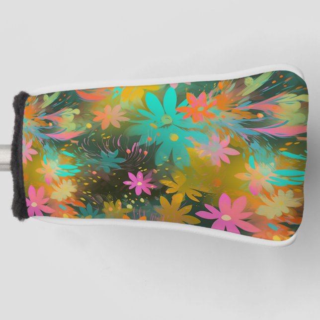 Cute Colourful Floral Abstract Pattern Golf Head Cover (Front)