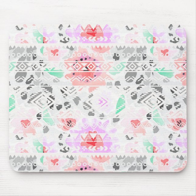 Cute colourful floral aztec mouse pad (Front)