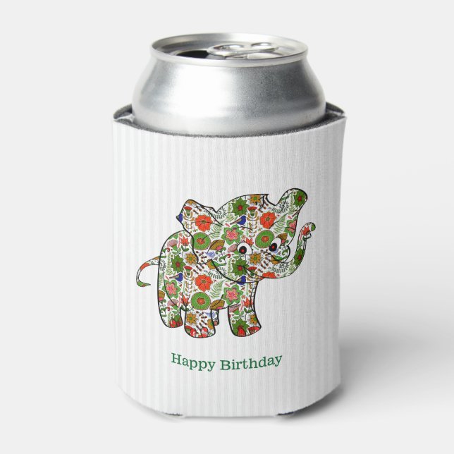 Cute Colourful Floral Baby Elephant 2 Can Cooler (Can Front)