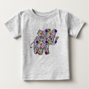 Cute Colourful Floral Baby Elephant Baby T-Shirt
