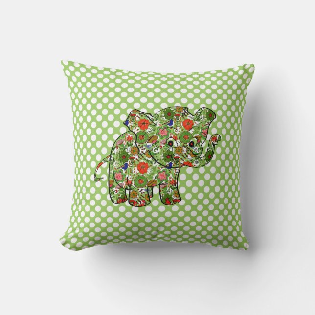 Cute Colourful Floral Baby Elephant Cushion (Front)
