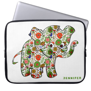 Cute Colourful Floral Baby Elephant Laptop Sleeve