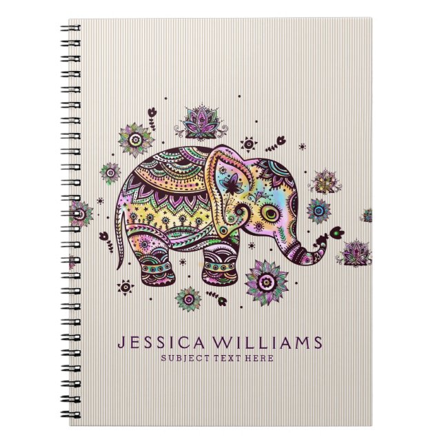 Cute Colourful Floral Baby Elephant Notebook (Front)