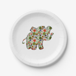 Cute Colourful Floral Baby Elephant Paper Plate