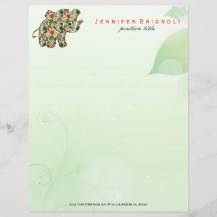 Cute Colourful Floral Baby Elephant Personalised Letterhead