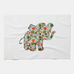 Cute Colourful Floral Baby Elephant Tea Towel