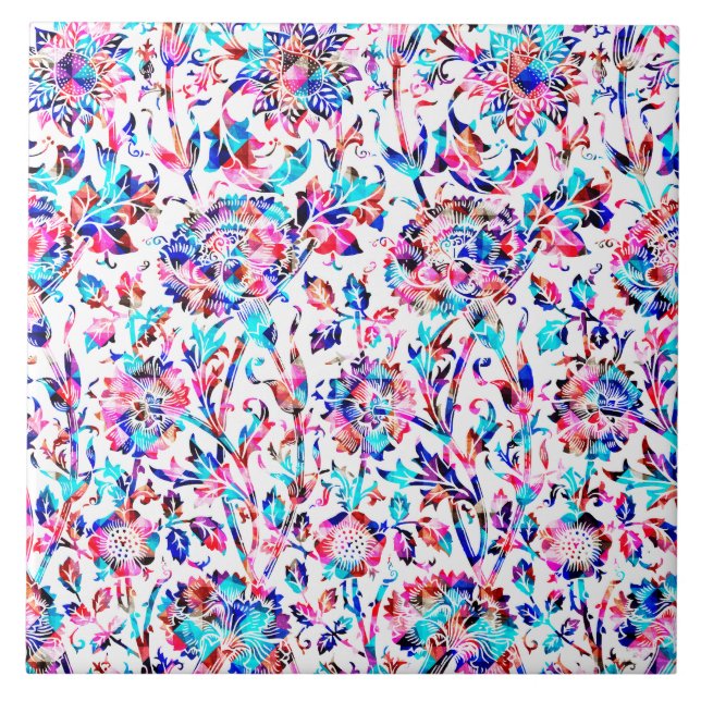 Cute colourful floral design ceramic tile (Front)