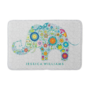 Cute Colourful Floral Elephant Bath Mat