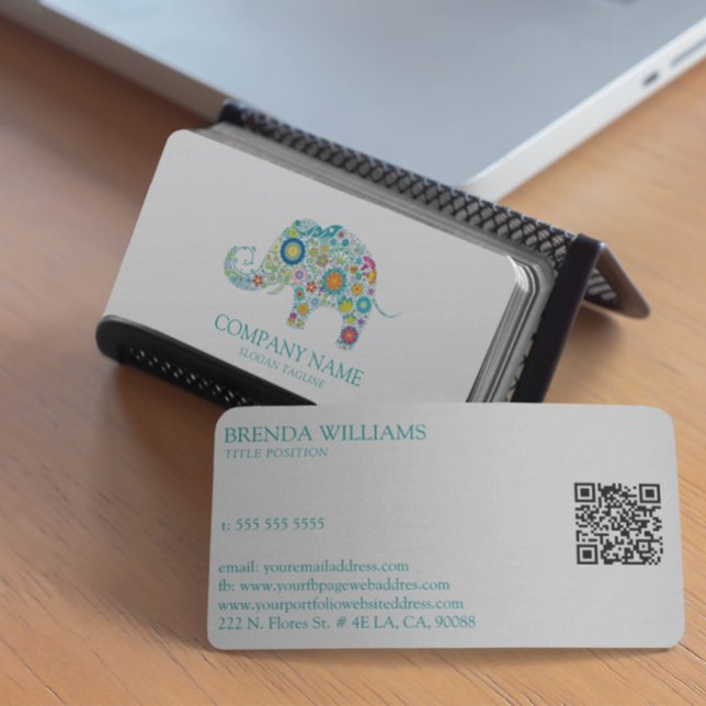Cute Colourful Floral Elephant Turquoise Typograph Business Card (Creator Uploaded)