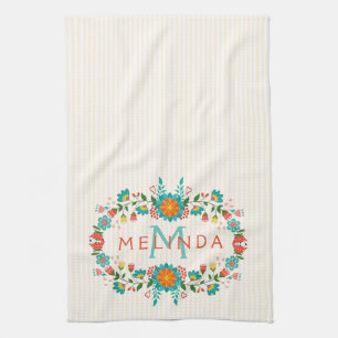 Cute Colourful Floral Frame Tea Towel