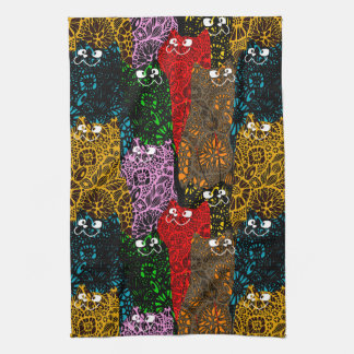 Cute & Colourful Floral Happy Cats  Tea Towel