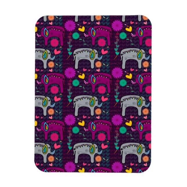 Cute colourful floral hearts elephant pattern magnet (Vertical)