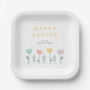 Cute Colourful Floral Modern Flowers Easter Party Paper Plate