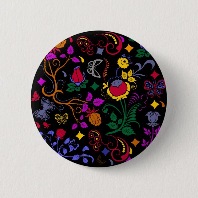 Cute colourful floral pattern  6 cm round badge (Front)