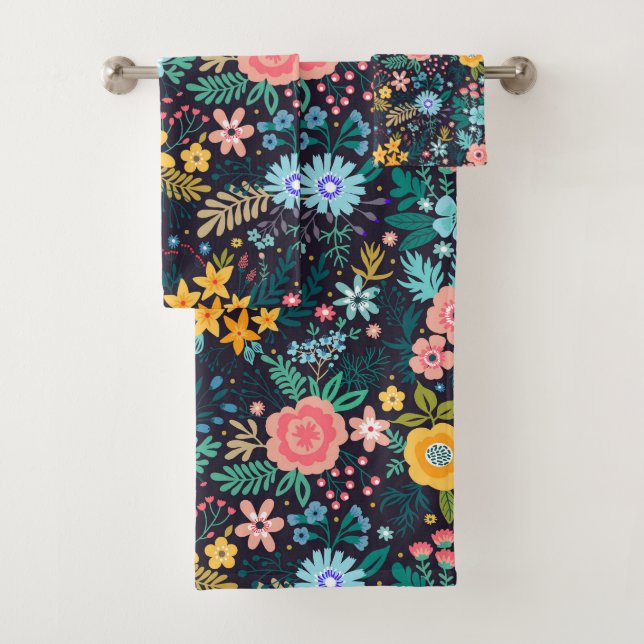 Cute Colourful Floral Pattern Bath Towel Set (Insitu)