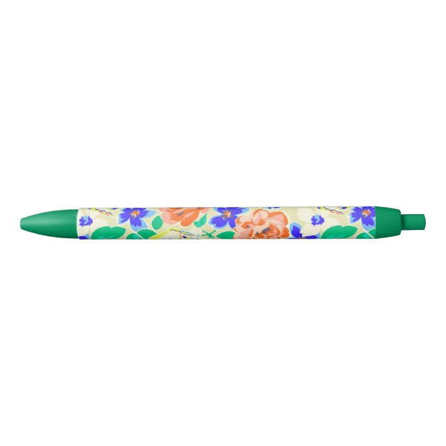 Cute colourful floral pattern black ink pen (Front)