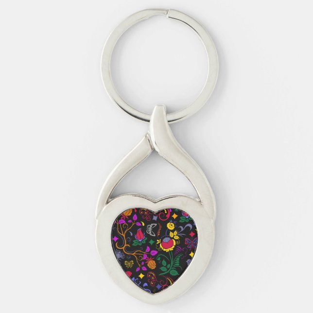 Cute colourful floral pattern  key ring (Front)