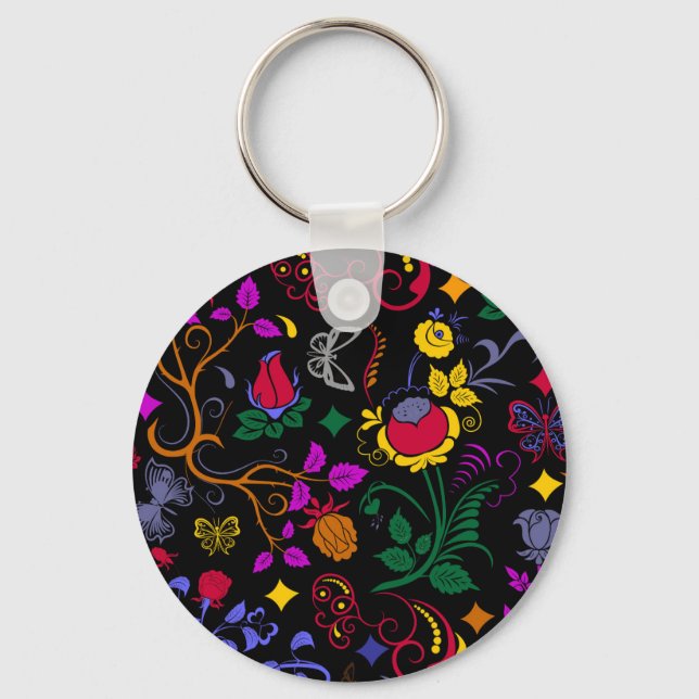 Cute colourful floral pattern  key ring (Front)