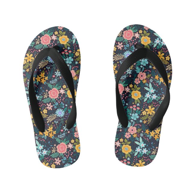 Cute Colourful Floral Pattern Kid's Thongs (Footbed)