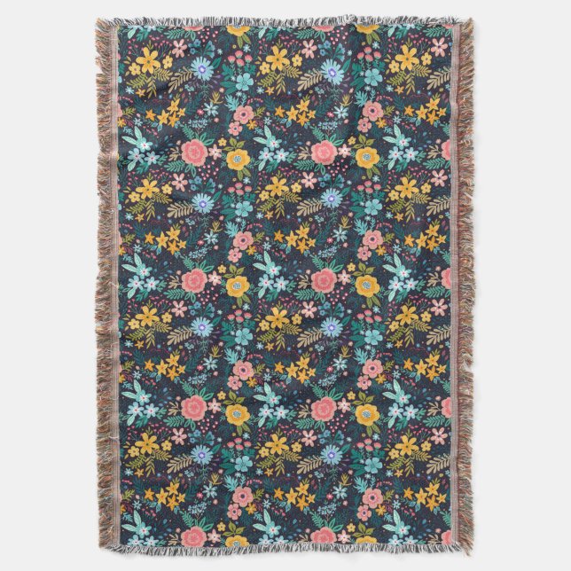 Cute Colourful Floral Pattern Throw Blanket (Front Vertical)