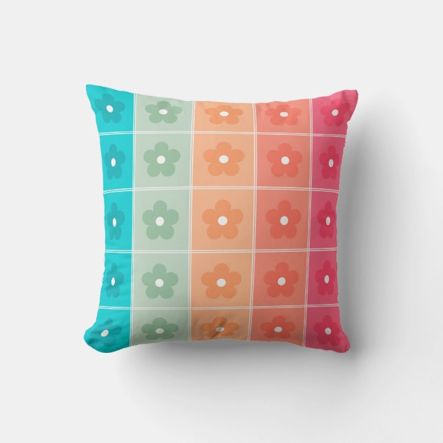 Cute Colourful Floral Pattern Throw Pillow (Front)
