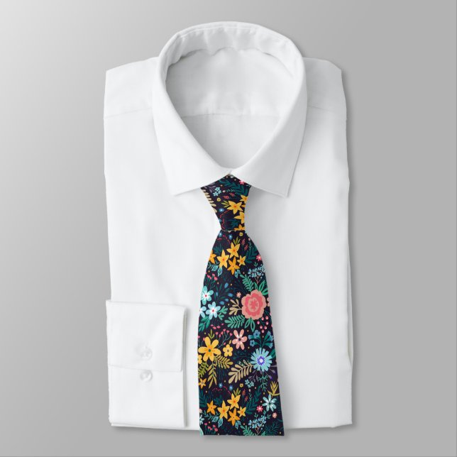 Cute Colourful Floral Pattern Tie (Tied)