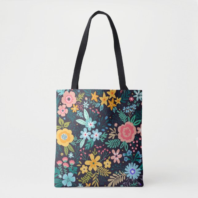 Cute Colourful Floral Pattern Tote Bag (Front)